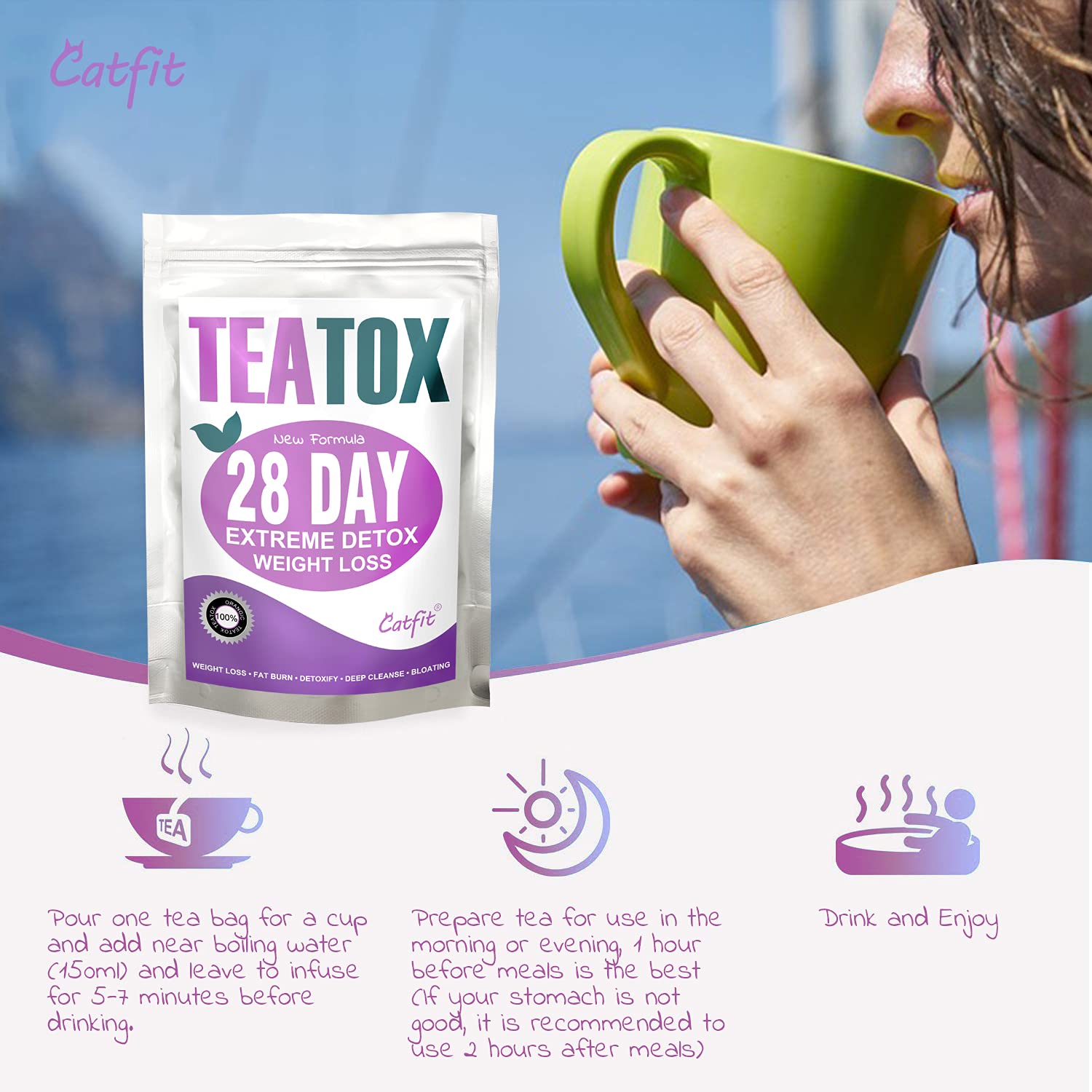 Catfit Detox Weight Loss Tea Herbal Tea, Slimming Tea 28 Days Natural Diet  Tea for Cleanse : Amazon.co.uk: Grocery